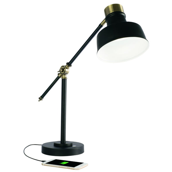 Homeroots Matte Black And Antiqued Brass Led Adjustable Desk Lamp   402192