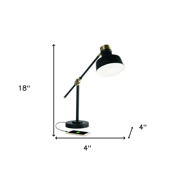 Homeroots Matte Black And Antiqued Brass Led Adjustable Desk Lamp   402192