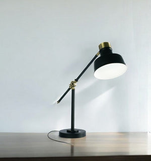 HomeRoots Matte Black Adjustable LED Desk Lamp with Antiqued Brass Accents, USB Charging & 3 Brightness Modes 402192