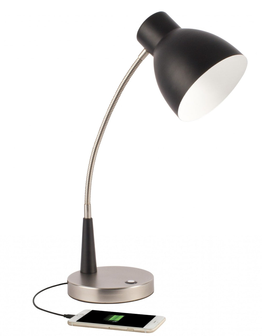 HomeRoots Black LED Adjustable Desk Lamp with Stylish Matte Finish, USB Charging & Touch Controls for Home Office 402193