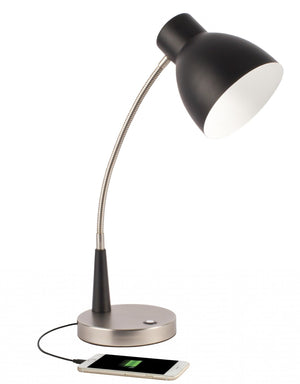 HomeRoots Black LED Adjustable Desk Lamp with Stylish Matte Finish, USB Charging & Touch Controls for Home Office 402193