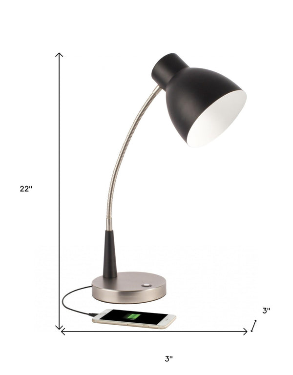HomeRoots Black LED Adjustable Desk Lamp with Stylish Matte Finish, USB Charging & Touch Controls for Home Office 402193