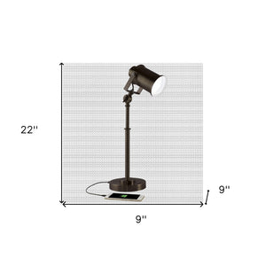 HomeRoots Vintage Industrial Bronze LED Desk Lamp - Adjustable, Touch Control, USB Charging & Eye-Caring Light 402194