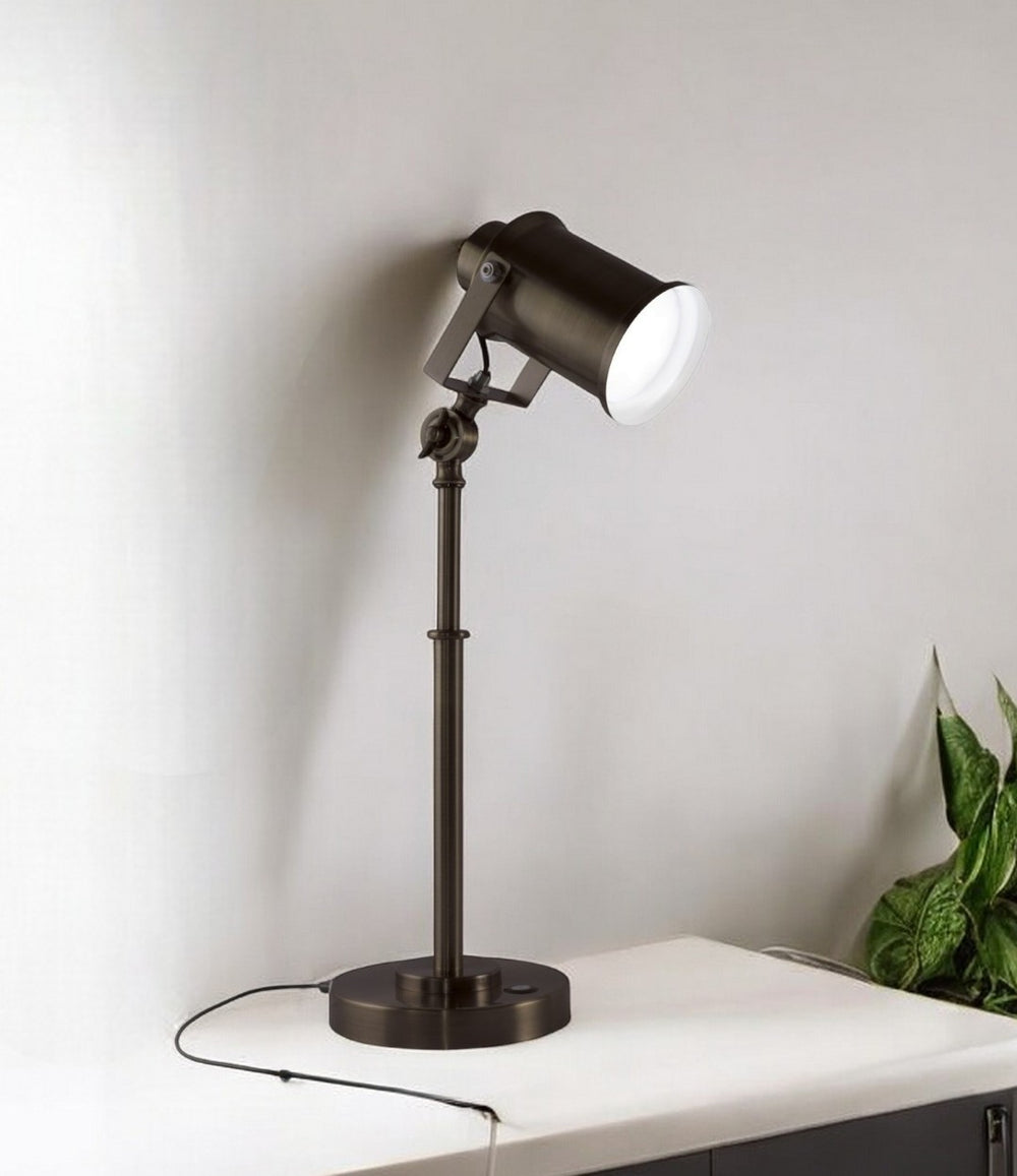 HomeRoots Vintage Industrial Bronze LED Desk Lamp - Adjustable, Touch Control, USB Charging & Eye-Caring Light 402194
