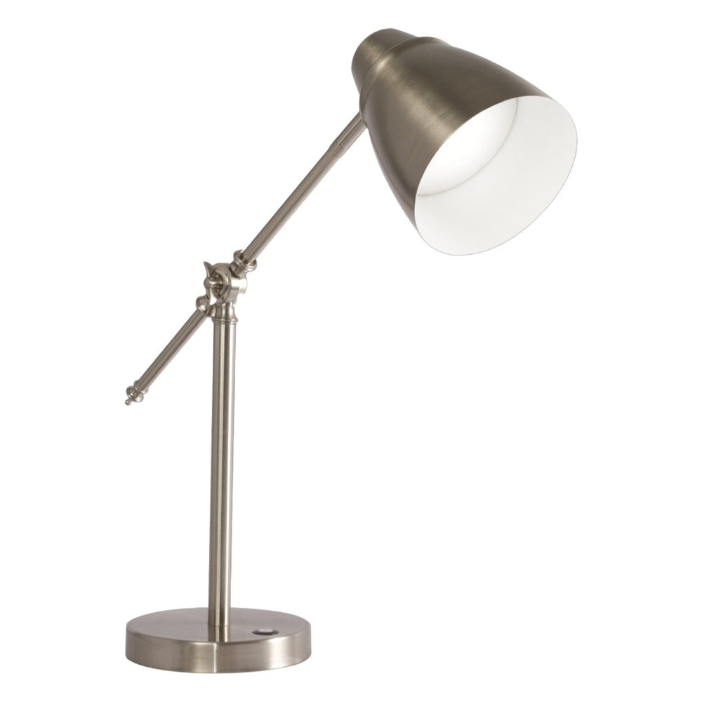 HomeRoots Brushed Silver LED Desk Lamp - Adjustable, Energy-Efficient Lighting with USB Charger & Touch Control 402195