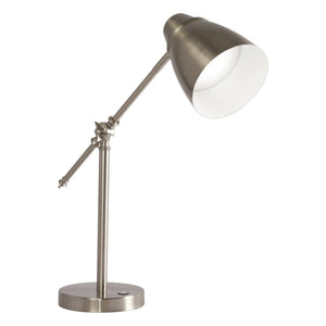 HomeRoots Brushed Silver LED Desk Lamp - Adjustable, Energy-Efficient Lighting with USB Charger & Touch Control 402195