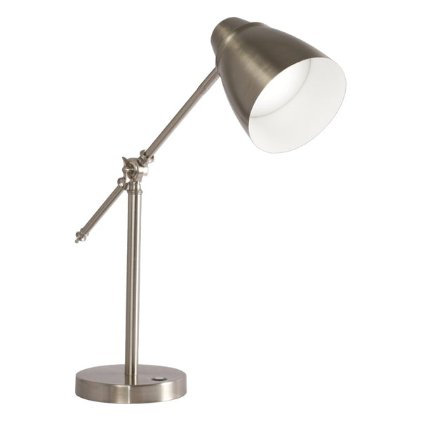 HomeRoots Brushed Silver LED Desk Lamp - Adjustable, Energy-Efficient Lighting with USB Charger & Touch Control 402195