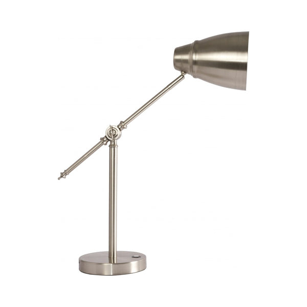 HomeRoots Brushed Silver LED Desk Lamp - Adjustable, Energy-Efficient Lighting with USB Charger & Touch Control 402195