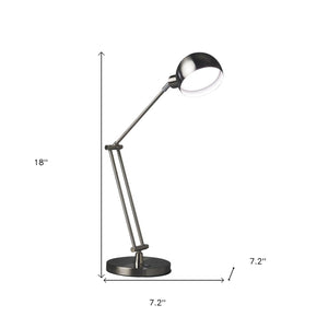 HomeRoots 18" Adjustable Swing Arm LED Desk Lamp in Brushed Nickel with USB Charging & Customizable Lighting 402196