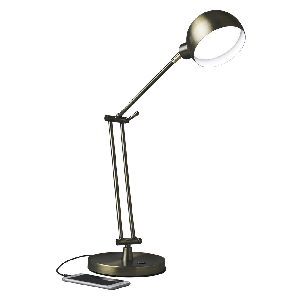Homeroots 18" Antiqued Bronze Adjustable Swing Arm Desk Lamp Usb With Antiqued Bronze Shade   402197