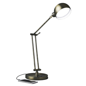 Homeroots 18" Antiqued Bronze Adjustable Swing Arm Desk Lamp Usb With Antiqued Bronze Shade   402197