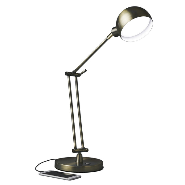 Homeroots 18" Antiqued Bronze Adjustable Swing Arm Desk Lamp Usb With Antiqued Bronze Shade   402197