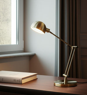 HomeRoots 18" Antiqued Bronze Adjustable Swing Arm Desk Lamp with USB Port & LED for Modern Workspaces 402197