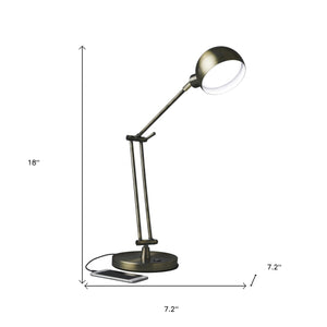 Homeroots 18" Antiqued Bronze Adjustable Swing Arm Desk Lamp Usb With Antiqued Bronze Shade   402197