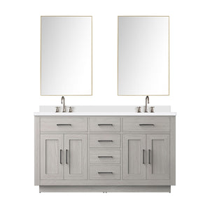 English Elm White Oak Double Bath Vanity Set With White Quartz Top, Frameless Mirror, And Chrome Faucets Included B2731S01696-GIGA