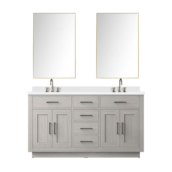 English Elm White Oak Double Bath Vanity Set With White Quartz Top, Frameless Mirror, And Chrome Faucets Included B2731S01696-GIGA