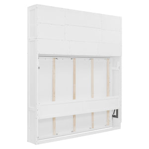 English Elm Queen Size Elegant Wall-Mounted Murphy Bed With Stylish Storage & Diamond Stripe Design, White N820S00062K-GIGA