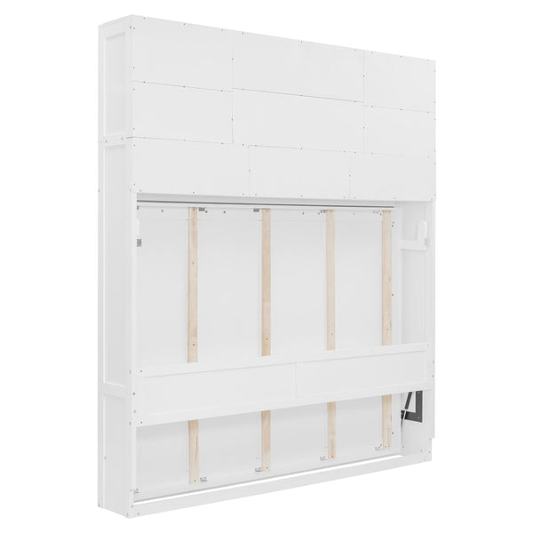 English Elm Queen Size Elegant Wall-Mounted Murphy Bed With Stylish Storage & Diamond Stripe Design, White N820S00062K-GIGA