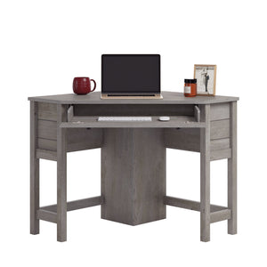 English Elm Corner Computer Desk with Pull-Out Keyboard Drawer, Brown Engineered Wood, Compact Sturdy Workstation B356P402667