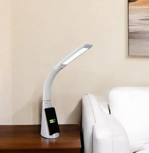 HomeRoots Contemporary White LED Desk Lamp - Adjustable, Sanitizing, and Dual Charging for Modern Workspaces 402200
