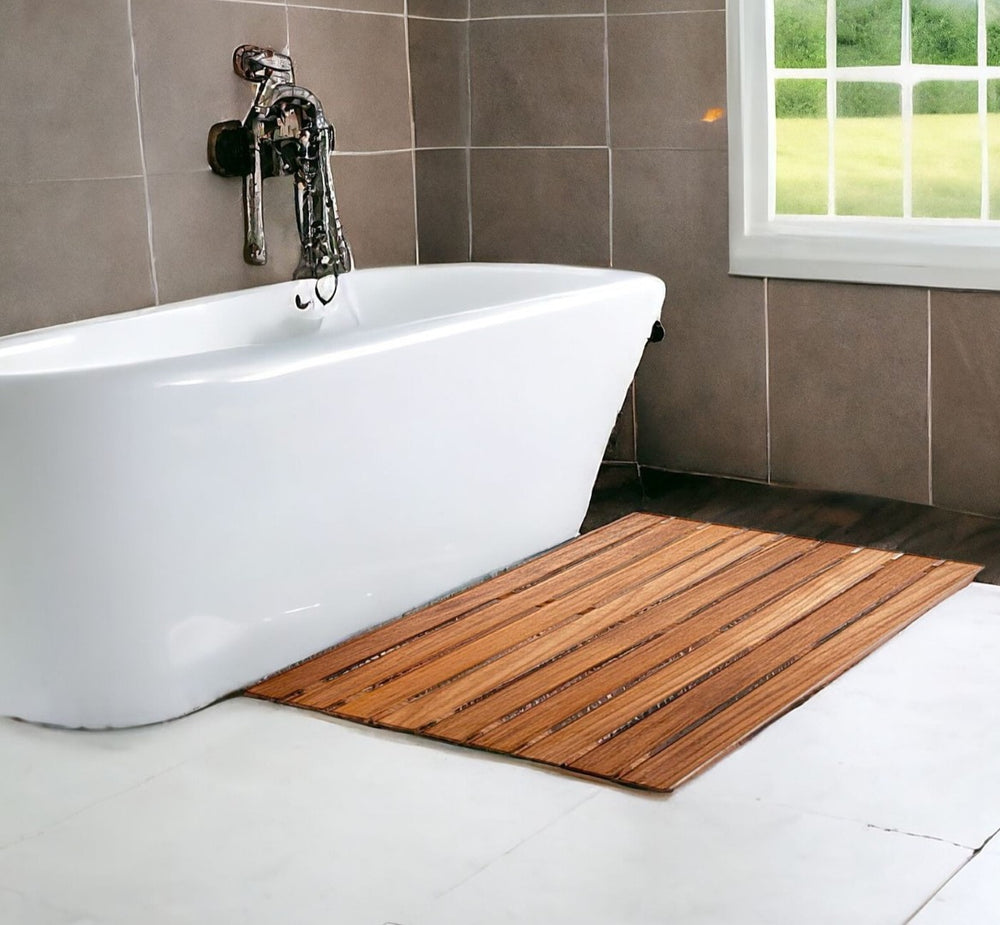 HomeRoots 20" Premium Teak Shower Bath Mat – Moisture-Resistant, Non-Slip Design for Spa-Quality Comfort 402204
