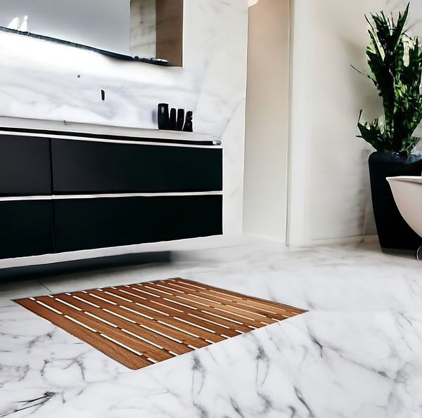 Homeroots 25" Premium Teak Shower Bath Mat   402205