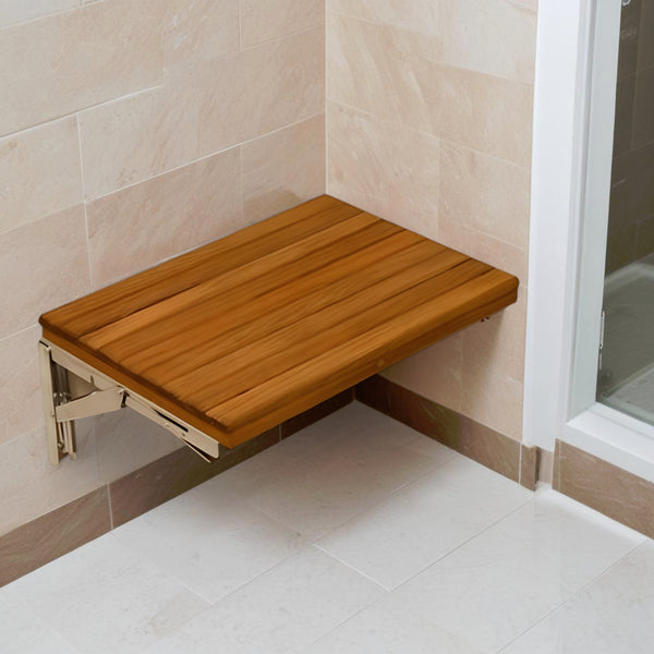 Homeroots 17" Premium Wall Mount Teak Shower Bench  Teak 402207