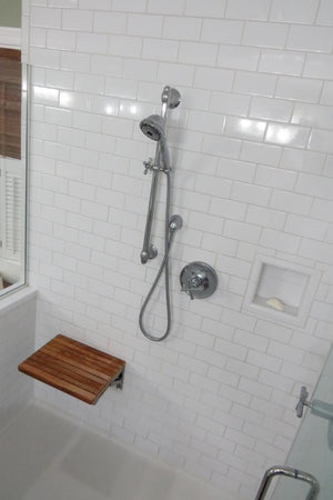 Homeroots 17" Premium Wall Mount Teak Shower Bench  Teak 402207