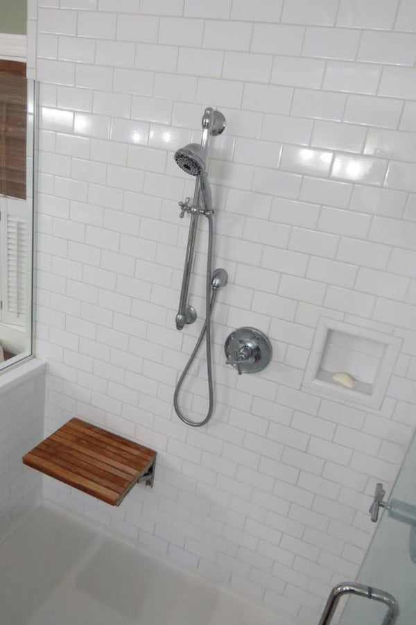 Homeroots 17" Premium Wall Mount Teak Shower Bench  Teak 402207