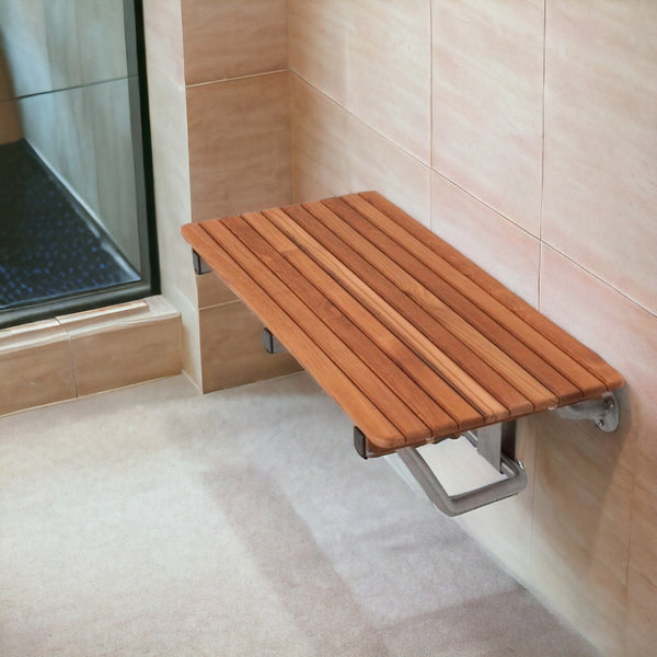 Homeroots 28" Premium Wall Mount Teak Shower Bench  Teak 402210
