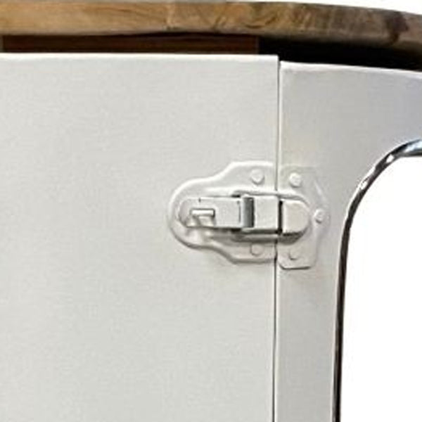 Homeroots Modern Blue Metal And Wood Hippy Van Side Table   402223