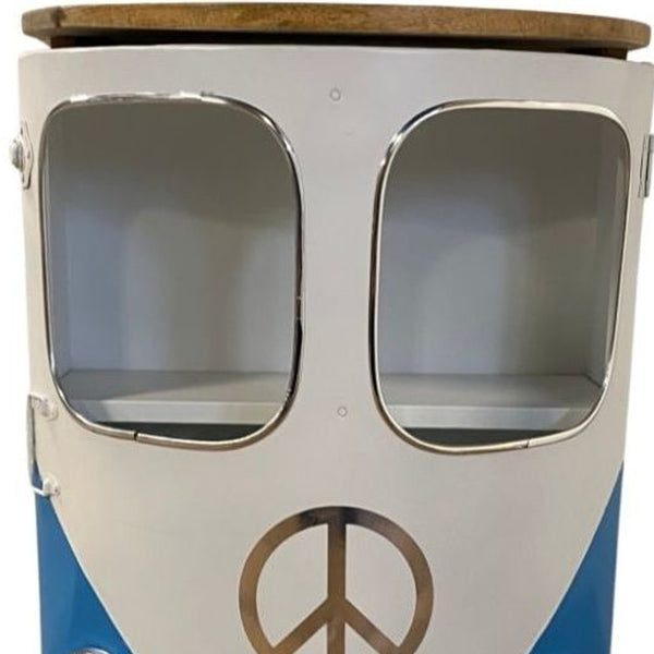 Homeroots Modern Blue Metal And Wood Hippy Van Side Table   402223