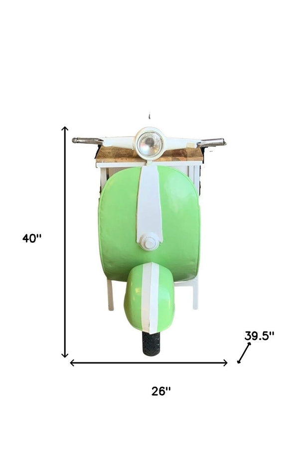 HomeRoots 26" Vintage-Inspired Green & White Scooter Cabinet with 2 Shelves for Unique Storage & Display 402228