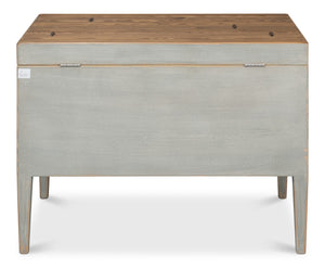 Sarreid Trunk Side Table With Hidden Storage – Handmade From Reclaimed Pine, Brass & Iron, Cityscape Grey Finish Grey  40222
