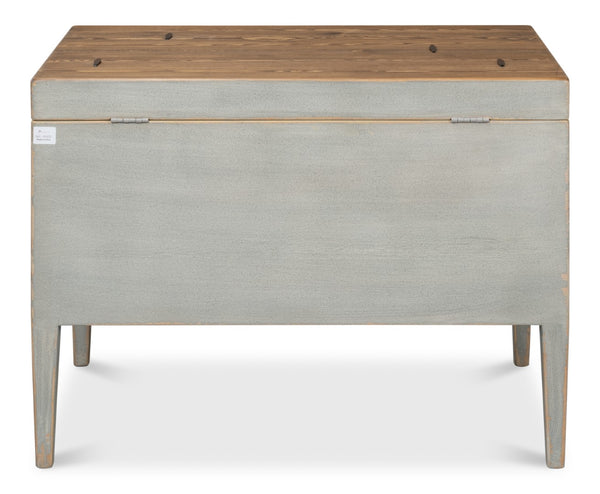 Sarreid Trunk Side Table With Hidden Storage – Handmade From Reclaimed Pine, Brass & Iron, Cityscape Grey Finish Grey  40222