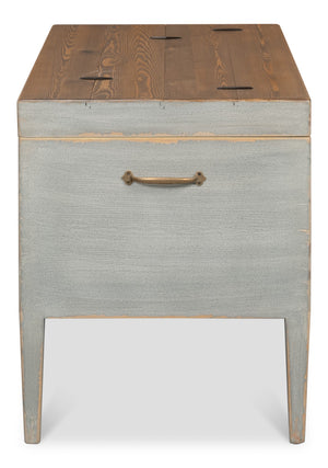 Sarreid Trunk Side Table With Hidden Storage – Handmade From Reclaimed Pine, Brass & Iron, Cityscape Grey Finish Grey  40222
