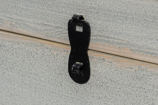 Sarreid Trunk Side Table With Hidden Storage – Handmade From Reclaimed Pine, Brass & Iron, Cityscape Grey Finish Grey  40222