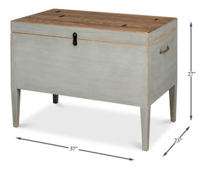 Sarreid Trunk Side Table With Hidden Storage – Handmade From Reclaimed Pine, Brass & Iron, Cityscape Grey Finish Grey  40222