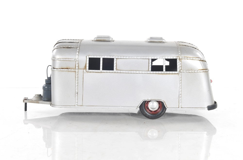 Homeroots 6" Silver Metal Hand Painted Silver Camping Trailer Model Car  Metal 402235