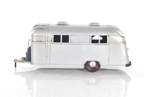 Homeroots 6" Silver Metal Hand Painted Silver Camping Trailer Model Car  Metal 402235