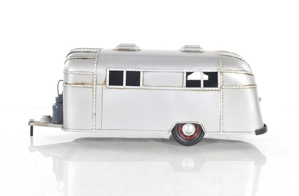 Homeroots 6" Silver Metal Hand Painted Silver Camping Trailer Model Car  Metal 402235