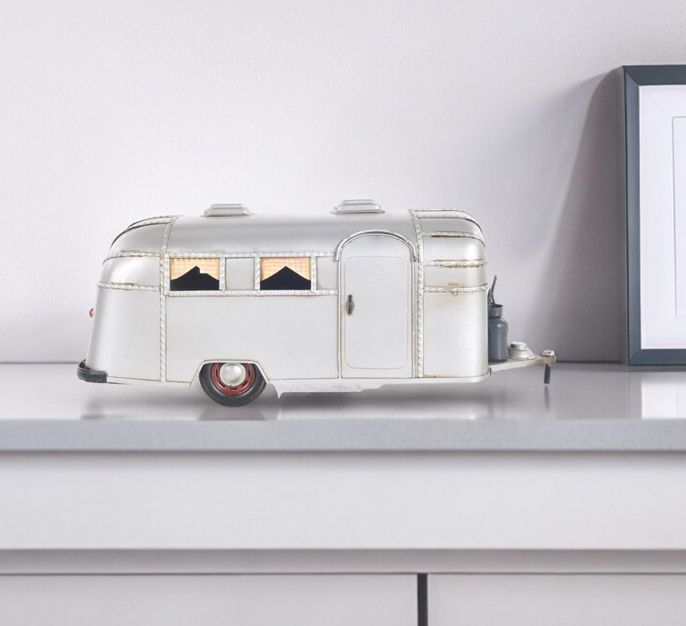 Homeroots 6" Silver Metal Hand Painted Silver Camping Trailer Model Car  Metal 402235