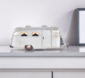 Homeroots 6" Silver Metal Hand Painted Silver Camping Trailer Model Car  Metal 402235