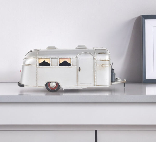 Homeroots 6" Silver Metal Hand Painted Silver Camping Trailer Model Car  Metal 402235