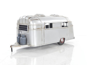 Homeroots 6" Silver Metal Hand Painted Silver Camping Trailer Model Car  Metal 402235