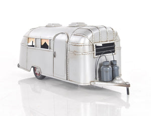 Homeroots 6" Silver Metal Hand Painted Silver Camping Trailer Model Car  Metal 402235