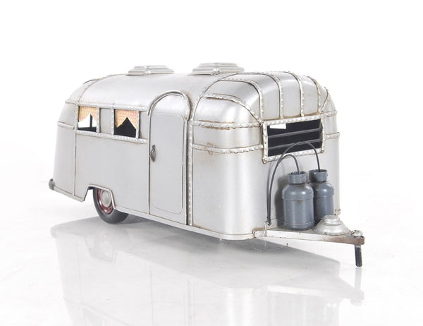 Homeroots 6" Silver Metal Hand Painted Silver Camping Trailer Model Car  Metal 402235