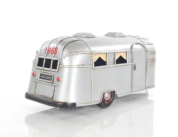 Homeroots 6" Silver Metal Hand Painted Silver Camping Trailer Model Car  Metal 402235