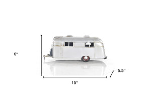 Homeroots 6" Silver Metal Hand Painted Silver Camping Trailer Model Car  Metal 402235