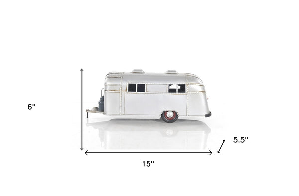 Homeroots 6" Silver Metal Hand Painted Silver Camping Trailer Model Car  Metal 402235